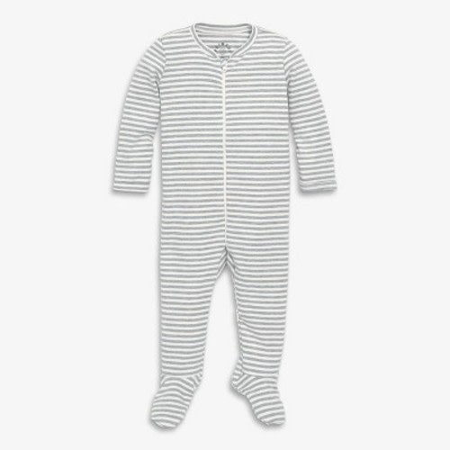 Primary Baby Organic Zip Footie in Heather Gray Stripe Size 3-6 Months