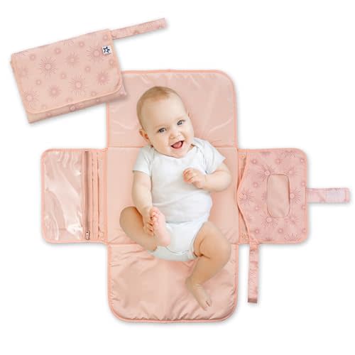 Tiny Twinkle Portable Diaper Changing Pad - Foldable Waterproof Diaper Changing Mat for Travel, Baby Changing Station with Smart Wipes Pocket & Storage (Shine)
