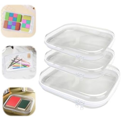 3PCS Zippered Transparent Cases for Snacks,Portable Waterproof Cosmetic Bag with Zipper,Clear Hard Shell Zipper Case for Cosmetic Storage, Putting Snacks, Pencil Case (1M+2S)