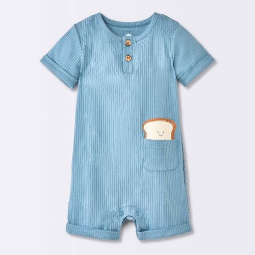 Baby Boys' Toast Graphic Pocket Henley Short Sleeve Romper - Cloud Island™ Blue 0-3M