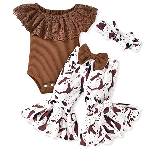 HINTINA Newborn Baby Girl Short Sleeve Bodysuit Flared Pants Ribbed Outfits