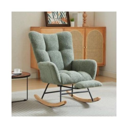 Modern Nursery Rocking Chair, Upholstered Glider Chair with High Backrest, Rocker Accent Armchair with Solid Wood Legs for Nursery Bedroom Living Room GREEN