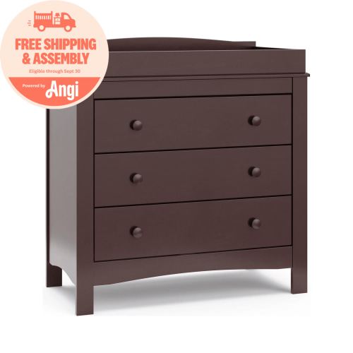 Graco Noah 3 Drawer Infant Diaper Changing Table Dresser, Espresso