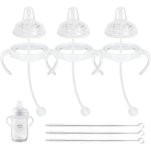Sippy Cup Soft Conversion Kit for Philips Avent Natural Baby Bottle, Toddler Transition Kit with Silicone Sippy Spout Nipple, Weighted Straw, Bottle Handle, Cleaning Brush, 3-Pack