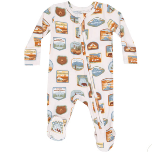 2 Way Zipper Footie - National Park Patches 3-6 m