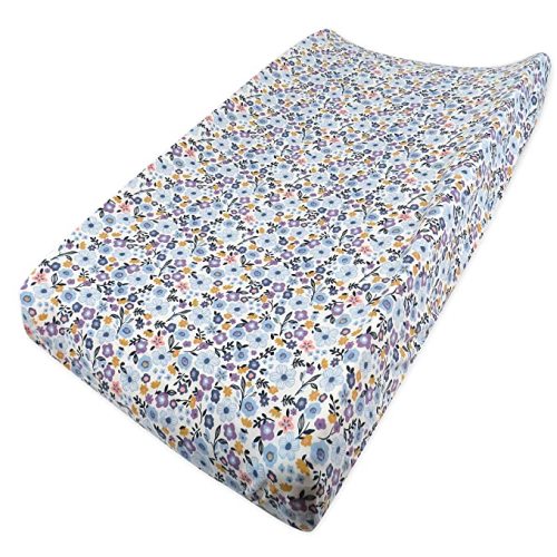 HonestBaby Girls Organic Cotton Changing Pad Cover, Fall Floral Purple, One Size