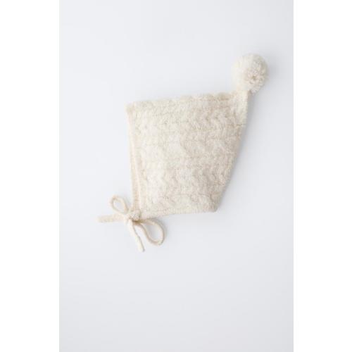 CABLE KNIT POMPOM BONNET - Ecru | ZARA United States