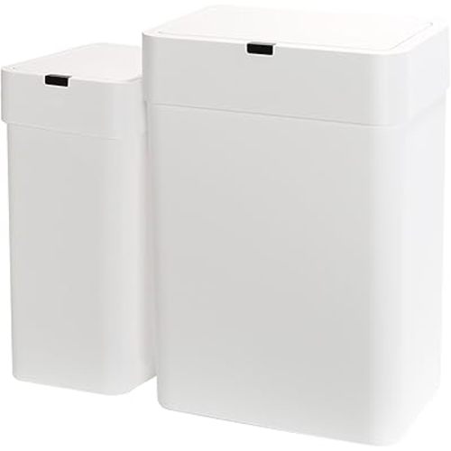 ELPHECO Bathroom Trash Can with Lid, 2 Pack Automatic Garbage Can, 2.5 Gallon + 4 Gallon Motion Sensor Smart Bathroom Decor, Slim Waterproof Trash Bins for Bedroom, Office, Living Room, White