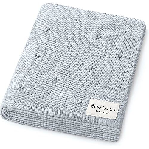 Luxury Organic Cotton Pointelle Baby Blanket (Powder Blue)