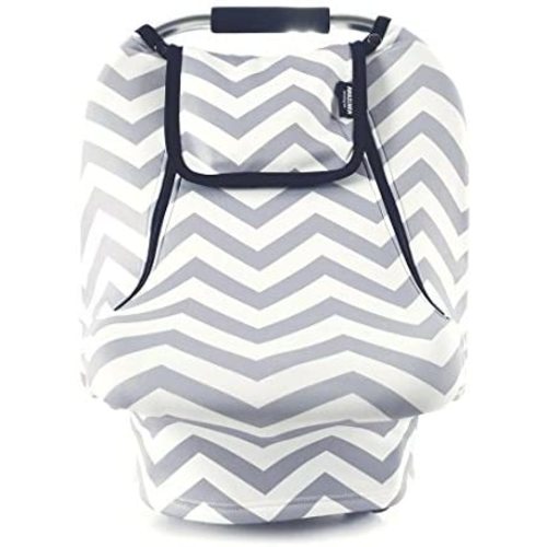 Stretchy Baby Car Seat Covers for Boys Girls, Infant Car Canopy for Spring Autumn Winter,Snug Warm Breathable, Zipped Window,Universal Fit, Grey White Chevron -Patented Design