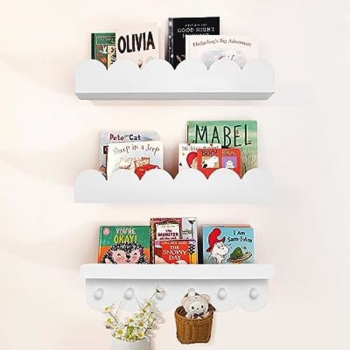 COMAX Floating Bookshelf for Kids, Nursery Book Shelves, Wall Bookshelf for Kids, Hanging Bookshelves for Kids Room, Baby Book Shelf for Nursery Wall, White Shelves for Nursery, 16 Inch
