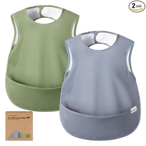 KeaBabies Waterproof Bibs for Baby Girl,Boy – 2-Pack Lightweight, Large Baby Bibs for Eating, Wearable Food Catcher, 6-12 Months Infant Feeding Essentials, Smock for Toddlers 1-3, Kids (Slate)