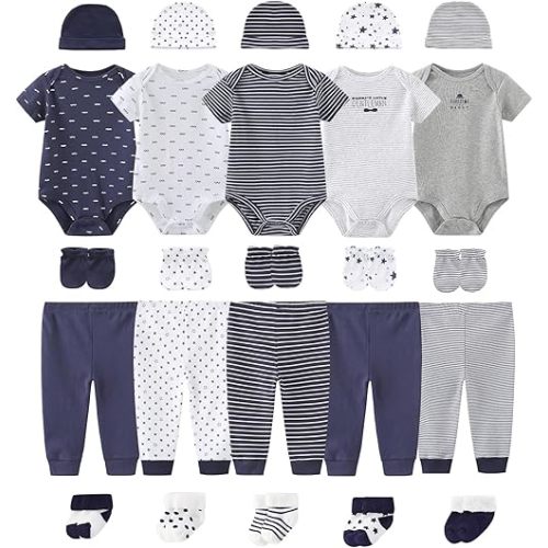 New Born Boy Baby Layette Gift Set - Bundle Set of Unisex Baby Bodysuits and Accessories 0-3 Month