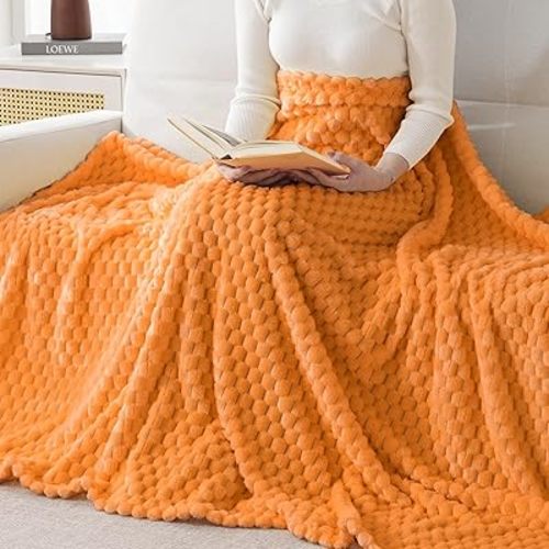 Bnuitland Light Orange Flannel Throw Twin Size Blanket (60X80 inches), 300 GSM Fleece Cozy Warm Soft Home Decor Lightweight Bed Blanket for Adults, Suitable for All Seasons.