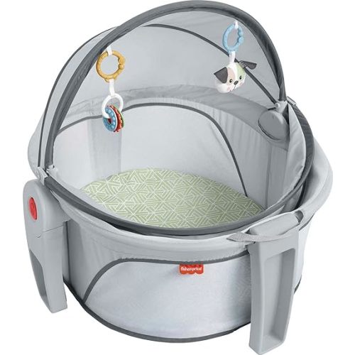 Fisher-Price Portable Bassinet On-The-Go Baby Dome, Travel Play Space with Developmental Newborn Toys & Canopy, Puppy Perfection