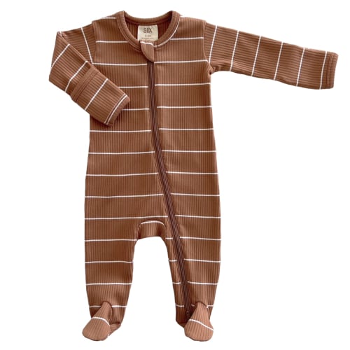 Saddle Stripe / Organic Ribbed Zip Footie
