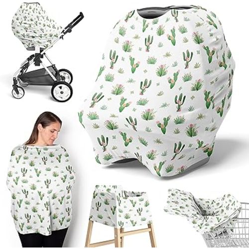 Sweet Jojo Designs Cactus Floral Girl Infant Baby Car Seat Cover Nursing Breastfeeding Shopping Cart Stroller Canopy - Pink and Green Boho Bohemian Watercolor Shabby Chic Desert