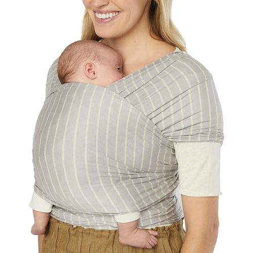 Ergobaby Aura Baby Wrap Carrier for Newborn 0-12 Months (8-25 lbs) - Soft Stretchy Infant Wrap Carrier with Hip-Healthy Positioning, Pre-Tied Design - Grey Stripes