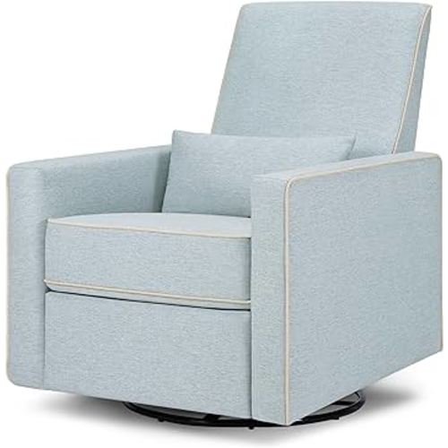 DaVinci Piper Upholstered Recliner and Swivel Glider in Heathered Blue with Cream Piping, Greenguard Gold & CertiPUR-US Certified