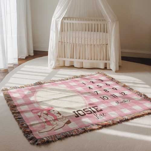 Personalized Cowgirl Milestone Blanket Baby Shower Gift for Girl Milestone Western Girl Monthly Blanket Nursery Decor Coquete Woven Blanket