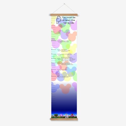 Child's Height Chart - Disney World Ride Height Restriction Markers. Canvas print with wood hangers