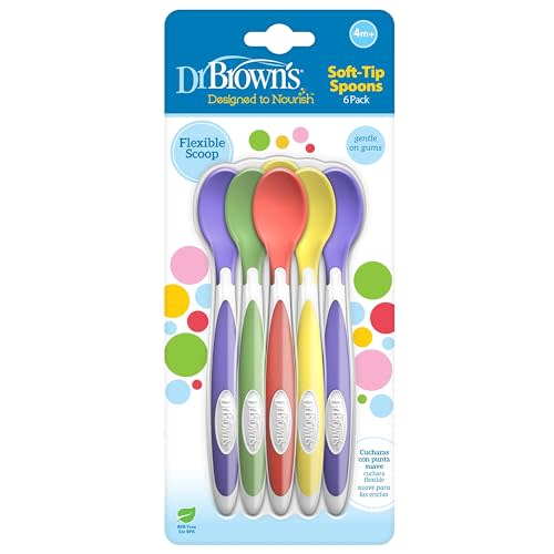 Dr. Brown's Soft-Tip Toddler Spoons with Long Handle for Baby-Led Weaning, BPA Free - 6-Pack