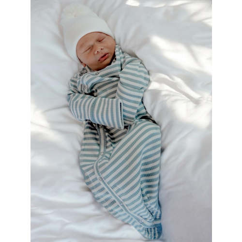 Dusty Blue Stripe / Organic Ribbed Gown