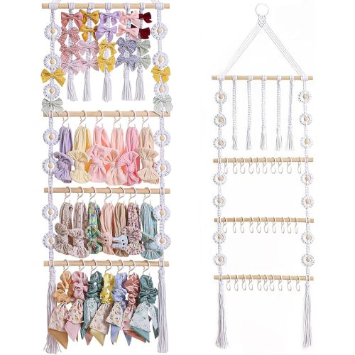 RDYEAAR Bow Organizer for Girls, Headband Organizer for Baby Girl, Bow Hanger for Girls, White Baby Girl Nursery Decor, Toddler Hair Accessory Organizer，Hanging Organizer