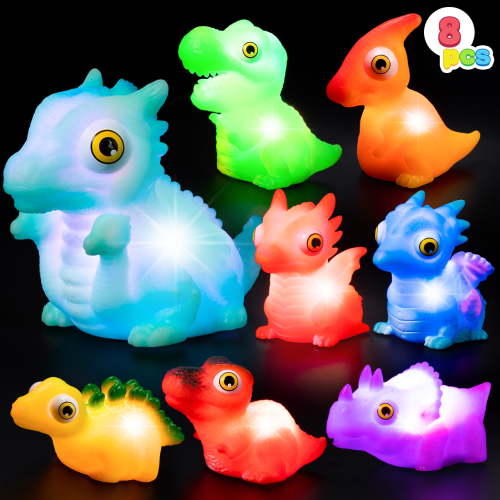 Syncfun 8Pcs Light Up Dinosaur Toys, Floating Baby Bath Toy, Swimming Pool Party Favors Age 1 2 3