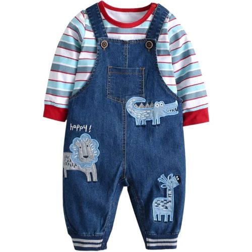 Baby Boy Clothes Set Infant Boy's Long Sleeve Romper+Dinosaur Denim Overalls Toddler Boys Fall Winter Outfits Suit