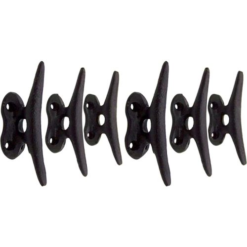 Nautical Black Cast Iron Boat Cleat Wall Hooks, 3.5 Inches, Set of 3 (Pack of 2)