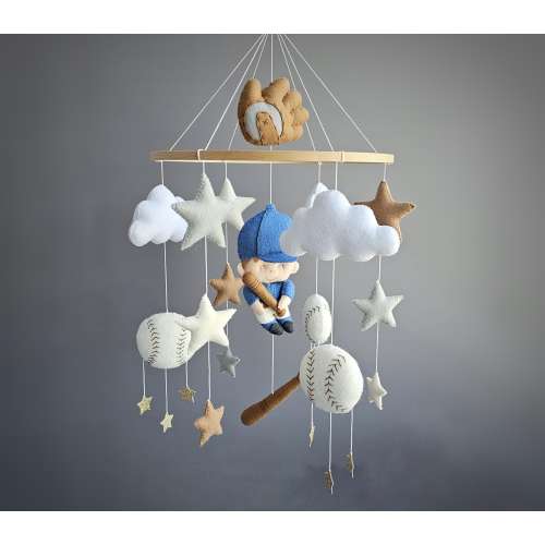 Baseball Baby Mobile – Felt Sports Nursery Decor, Custom Team Colors, Handmade Baseball Crib Mobile