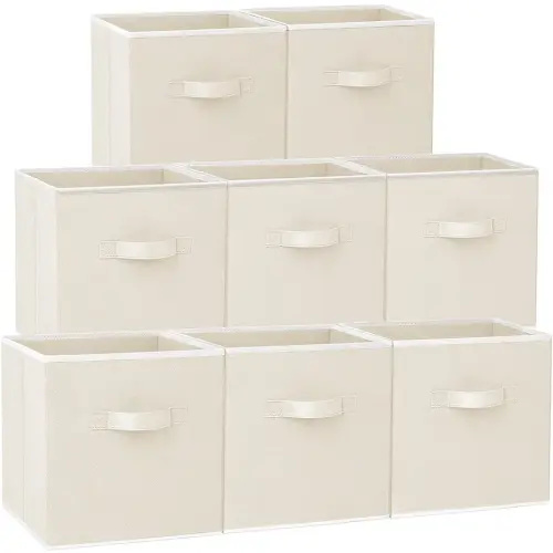 Criusia Storage Cubes - 11 Inch Heavy Duty Fabric Storage Bins for Shelves Closet Cube Organizer - 8 Pack Collapsible Cube Storage Bins Baskets for Clothes Blankets Toys - Nursery Organization (Beige)