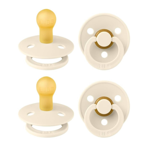 BIBS Colour Soother 4-Pack | BPA Free Dummy Pacifier | Round Nipple | Natural Rubber Latex | Made in Denmark | Size 0-6 Months | Ivory