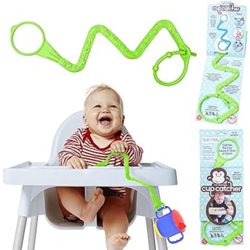 Sippy Cup Catcher Tether - Patented Safety Tether Attachment for Sippy Cups, Bottles, Toys and Pacifiers, Ideal for Fastening Items to Strollers, High Chairs, Car Seats and More (Lime)