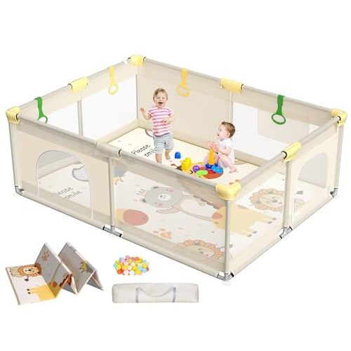 CoziBB Baby Playpen with Mat, 71" × 59" Extra Large Playpen for Toddler, Play Yard, Baby Fence Play & Sleep Area for Indoor & Outdoor