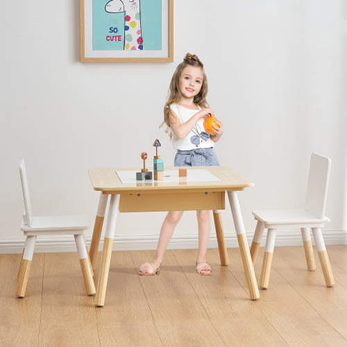 Your Zone Kids Sensory Play Table and Chair Set,White Color,3Pieces,Age 3-6