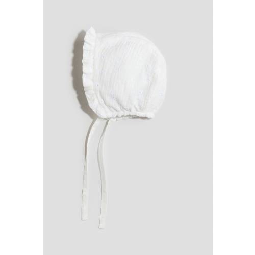 EYELET-EMBROIDERED MUSLIN BONNET