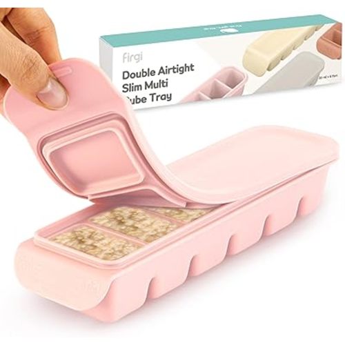 1 oz/6 Sections Silicone Ice Cube Freezer Tray with Lid, 100% Food-Grade Platinum Silicone,Leak Resistance & Dishwasher Safe for Baby Food Prep,Breast Milk,Purees - Korean Made, Pastel Pink
