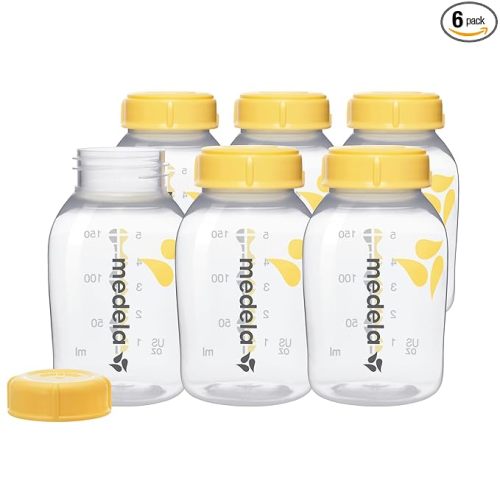 Medla Breast Milk Collection and Storage Bottles with Solid Lids - 6pk/5oz-150mL Breastmilk Container, Compatible with Medela Breast Pumps and Made Without BPA