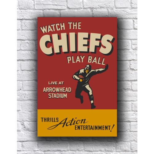 Kansas City Chiefs Football Live from Arrowhead Stadium Vintage Looking Promo 12" x 18" Cardstock Poster