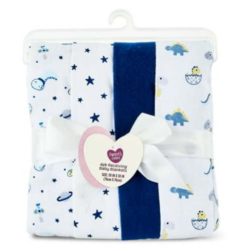 Parent's Choice 4-Piece Cotton Flannel Blankets, 30x30, Blue