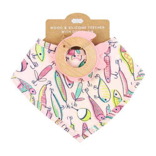Pink Fishing Lure Bib and Teether Set | Mud Pie