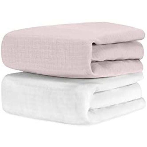 Newton Baby Organic Fitted Crib Sheets (2-Pack) - 100% Breathable and Ultra-Soft, 100% Organic Muslin Cotton, Sunrise Pink + White, Fits All Standard Cribs