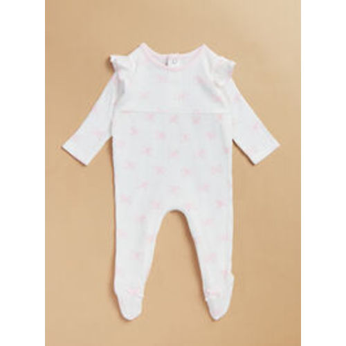 Livvy Ribbed Bow Sleeper by Mudpie in White & Pink | Tullabee