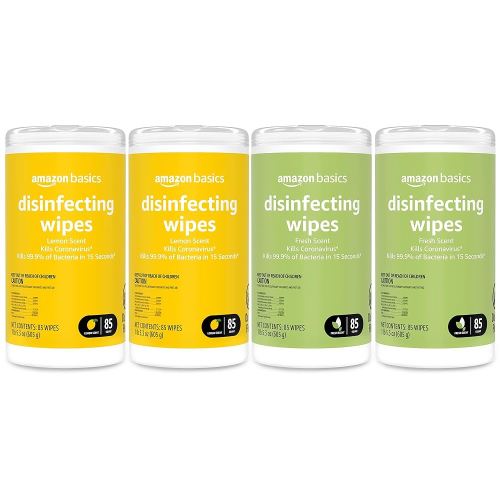 Amazon Basics Wipes, Lemon & Fresh Scent, Sanitizes/Cleans/Deodorizes, 340 Count (4 Packs of 85)