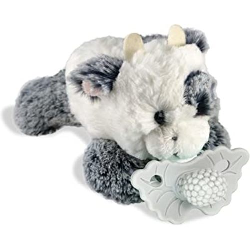 RaZbaby RaZberry Teether, Holder w/Detachable Baby Teething Toy, Textured BerryBumps Soothe Sore Gums, Machine Washable Stuffed Animal RaZbuddy, All Ages 0M+, Easy to Hold & Use Hands-Free – Cow/Grey