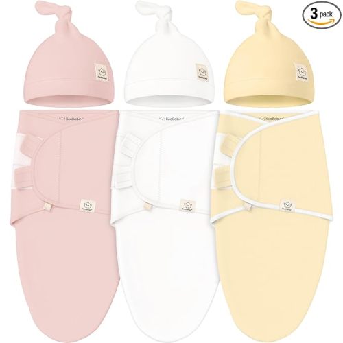 KeaBabies 3-Pack Swaddles for Newborns, Girls, Boys with Hats - Organic Soft Baby Sleep Sacks, Breathable Baby Swaddle 3-6 Months Beanies Set, Premie Infant Sleep Sack 0-3 Months (Daffodil)