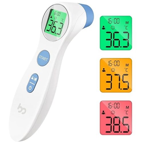 Femometer Thermometer for Kids and Adults, Forehead Digital Thermometer, No-Touch Fever Infrared Thermometer with 3 Color Indicator, High Accuracy, 1s Fast Accurate Reading, Easy to Use (White
