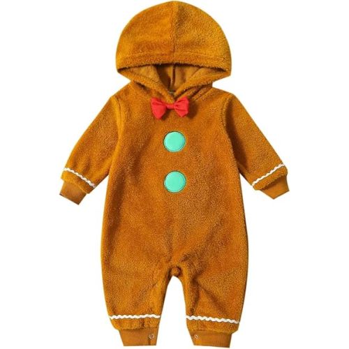 Newborn Gingerbread Costume Toddler Baby Ginger Bread Outfit Christmas Onesie Footies Romper Long Sleeve Jumpsuit